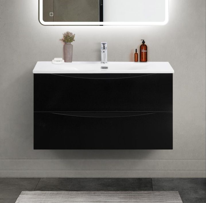 купить Тумба с раковиной подвесная BelBagno MARINO-CER-MINI-900-2C-SO-NL-P Nero Lucido, раковина белая BB-8099-3-90 