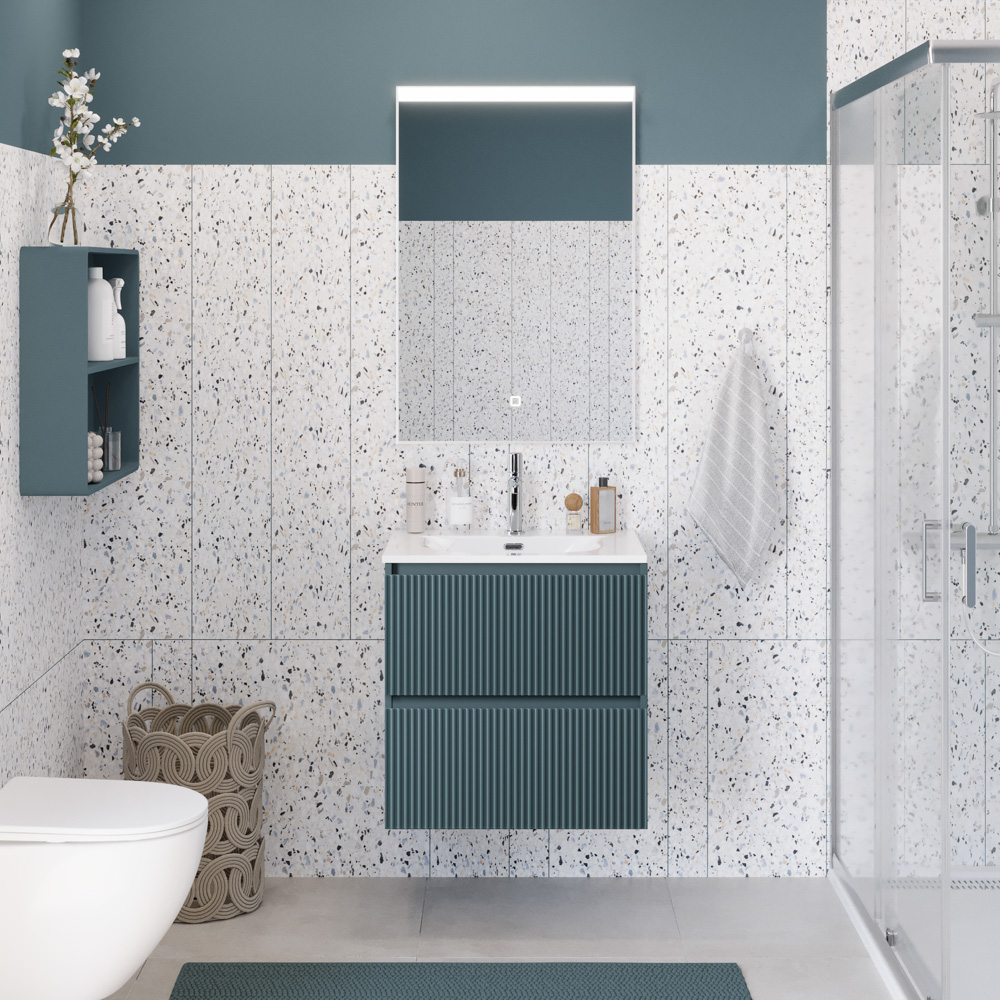 Тумба с раковиной подвесная BelBagno UNO-MINI-600-2C-SO-AO Голубой матовый, раковина белая BB-8099-3-60