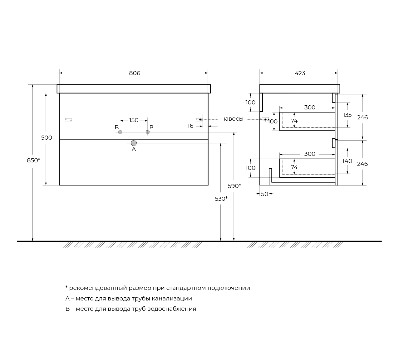 Подвесная тумба с раковиной Belbagno DUE, 80 см Белый металлик DUE-800-2C-SO-BM-P + BB-8076-3-80