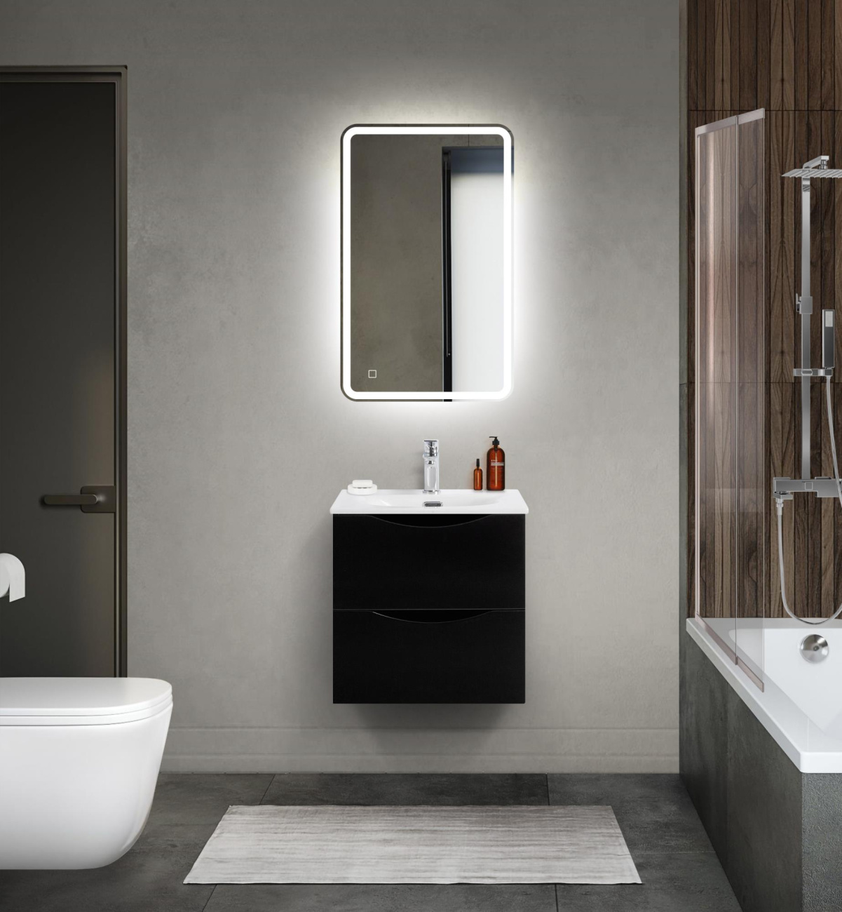 Тумба с раковиной подвесная BelBagno MARINO-CER-MINI-500-2C-SO-NL-P Nero Lucido, раковина белая BB-8099-3-50