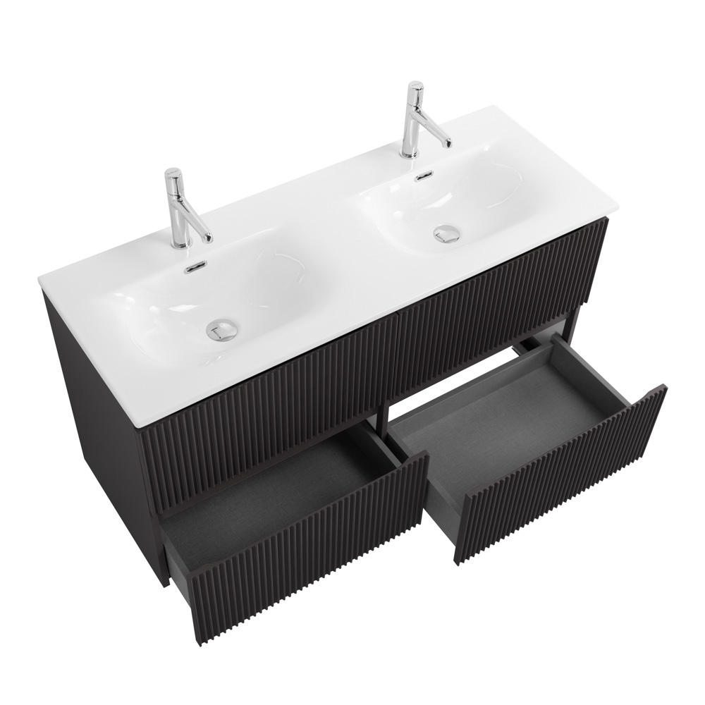Тумба с раковиной подвесная BelBagno UNO-1200-4C-SO-GSO Темно-Серый матовый, раковина белая BB-8099-120-2 с 2-я чашами