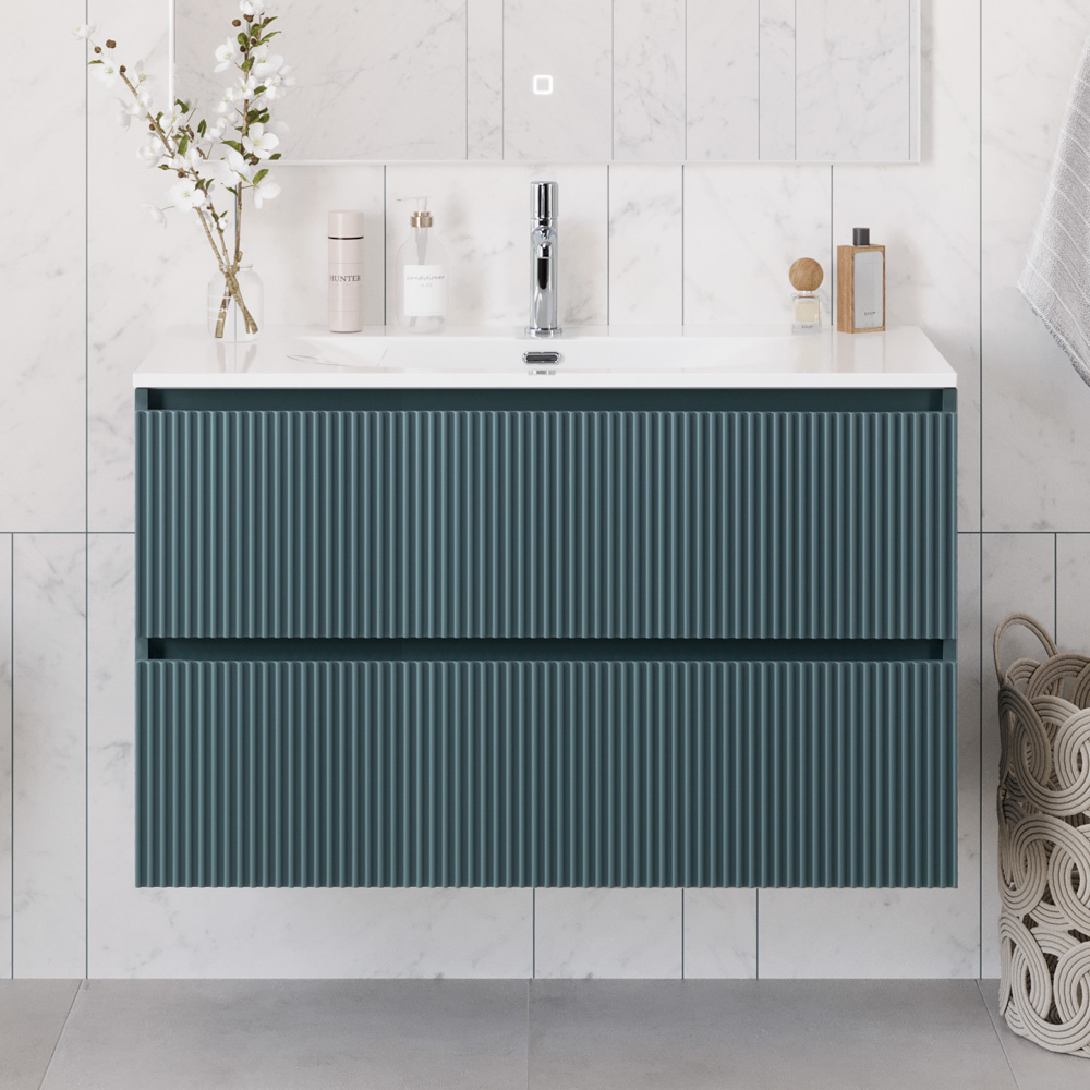 Тумба с раковиной подвесная BelBagno UNO-1000-2C-SO-AO Голубой матовый, раковина белая BB-8099-100