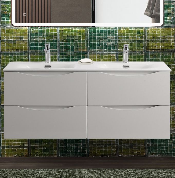 купить Тумба с раковиной подвесная BelBagno MARINO-CER-N-1200-4C-SO-BO-P Bianco Opaco, раковина белая BB-8099-120-2 с 2-я чашами 