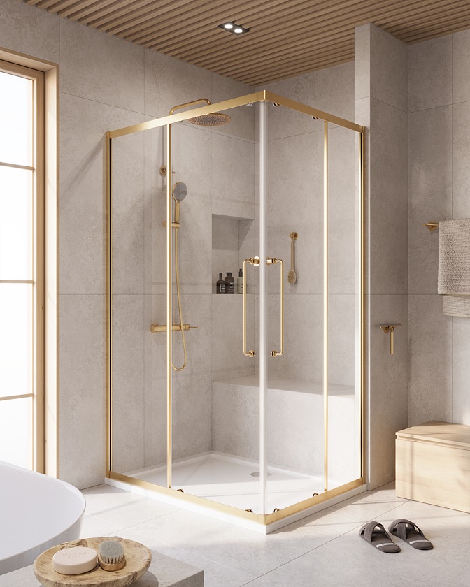 купить Душевой уголок Cezares RELAX-304-AH-2-120/90-C-BORO, 120х90х200, профиль брашированное золото, прозрачное стекло 