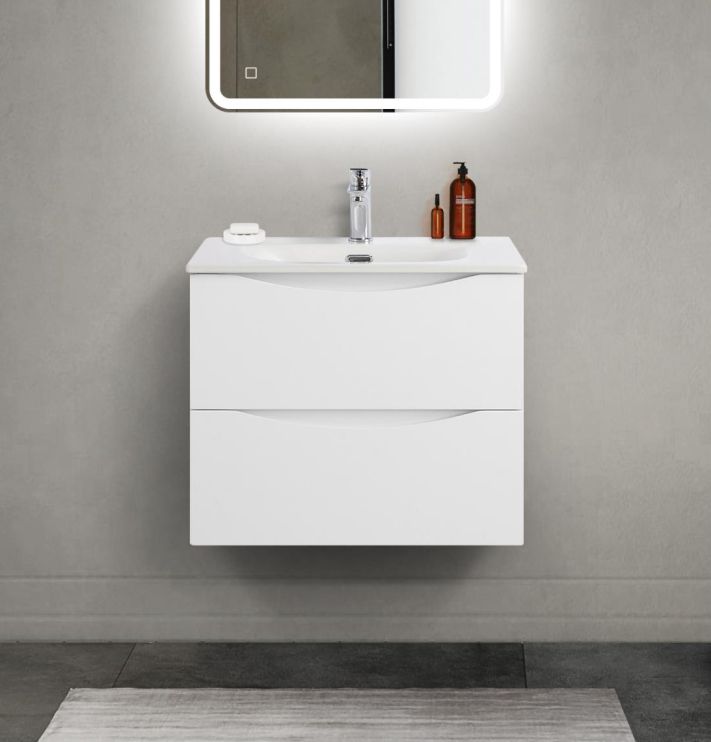 Тумба с раковиной подвесная BelBagno MARINO-CER-MINI-600-2C-SO-BL-P Bianco Lucido, раковина белая BB-8099-3-60