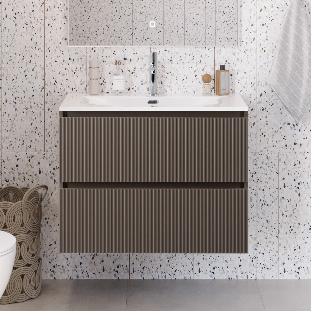 купить Тумба с раковиной подвесная BelBagno UNO-MINI-800-2C-SO-СO Бежевый матовый, раковина белая BB-8099-3-80 