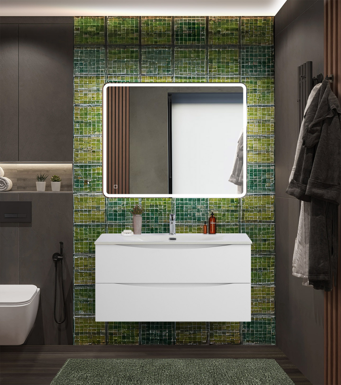 Тумба с раковиной подвесная BelBagno MARINO-CER-N-1000-2C-SO-BL-P Bianco Lucido, раковина белая BB-8099-100
