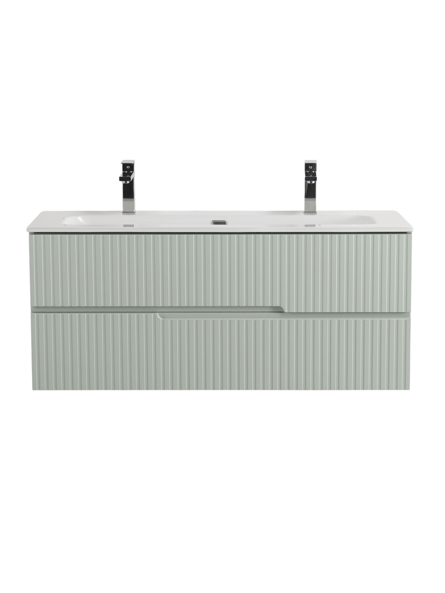 Тумба подвесная CEZARES DUET-N-1200-2C-SO-VPR-P с раковиной CZR-8073-120-1-2 с двумя отверстиями для смесителей, зеленый жемчужный
