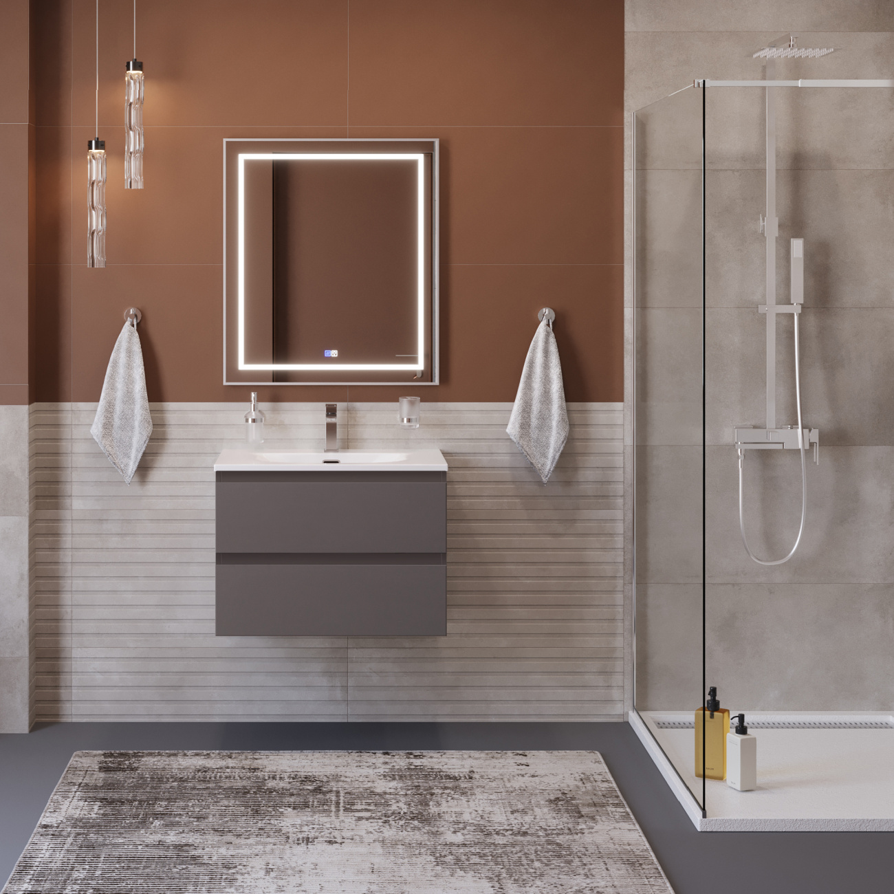 Тумба с раковиной подвесная BelBagno KRAFT-700-2C-SO-GSO Темно-Серый матовый, раковина белая BB-8099-70