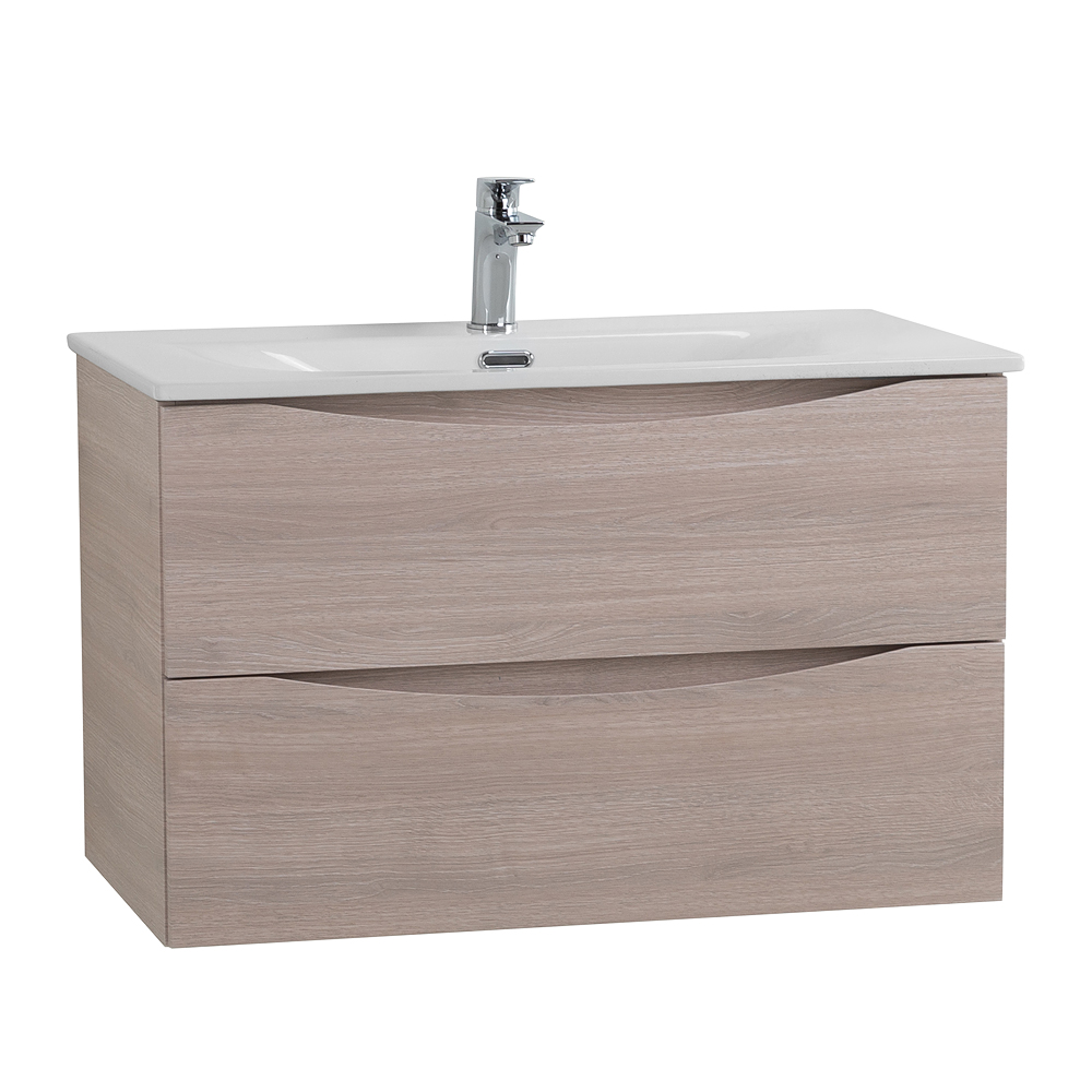 Тумба с раковиной подвесная BelBagno MARINO-CER-N-900-2C-SO-RG-P Rovere Grigio, раковина белая BB-8099-90