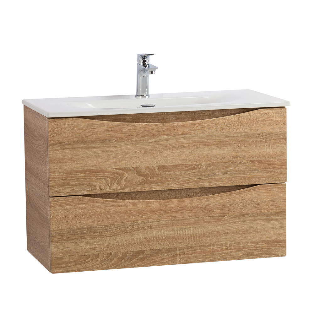 Тумба с раковиной подвесная BelBagno MARINO-CER-MINI-800-2C-SO-WO-P Rovere Bianco, раковина белая BB-8099-3-80