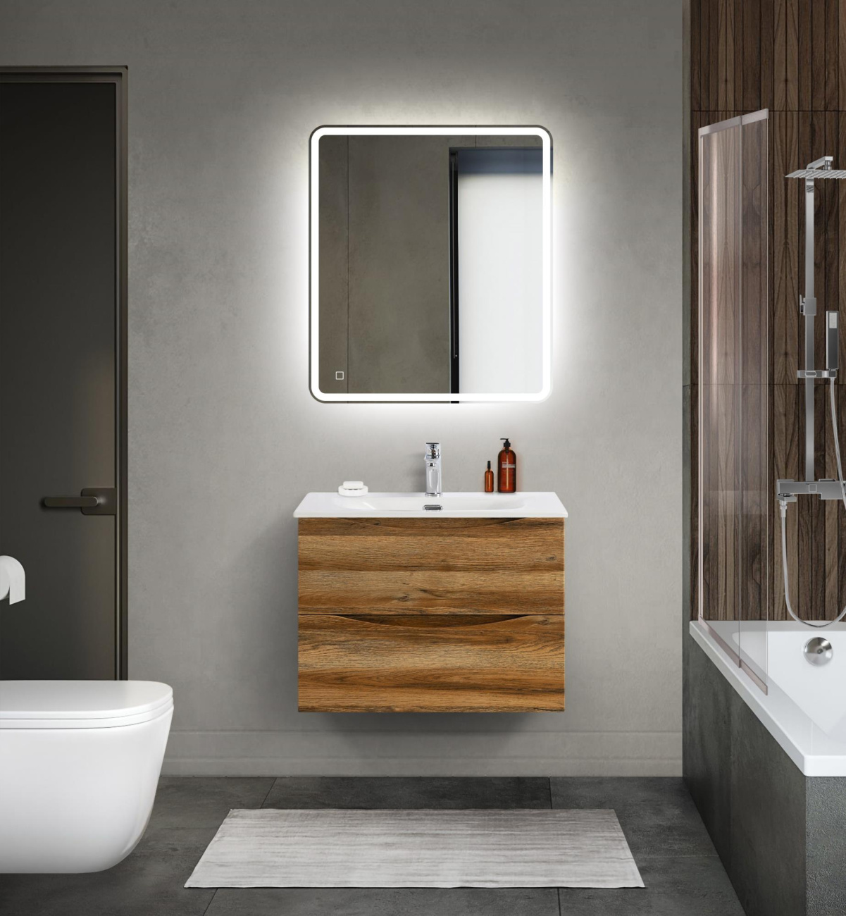 Тумба с раковиной подвесная BelBagno MARINO-CER-MINI-700-2C-SO-RR-P Rovere Rustico, раковина белая BB-8099-3-70