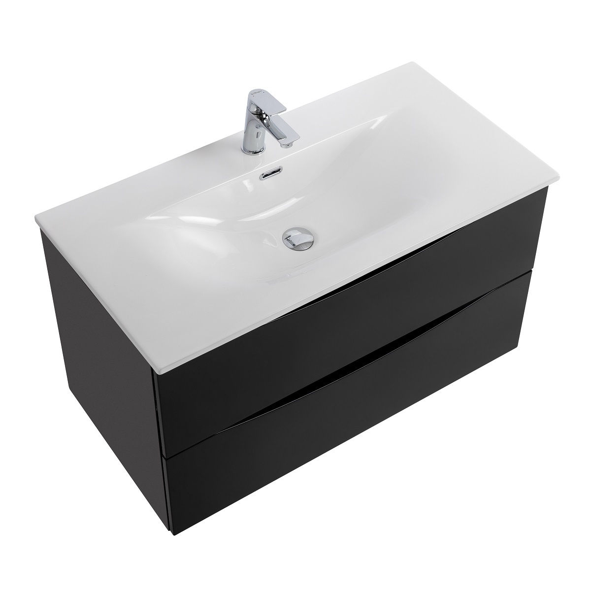 Тумба с раковиной подвесная BelBagno MARINO-CER-N-800-2C-SO-NL-P Nero Lucido, раковина белая BB-8099-80