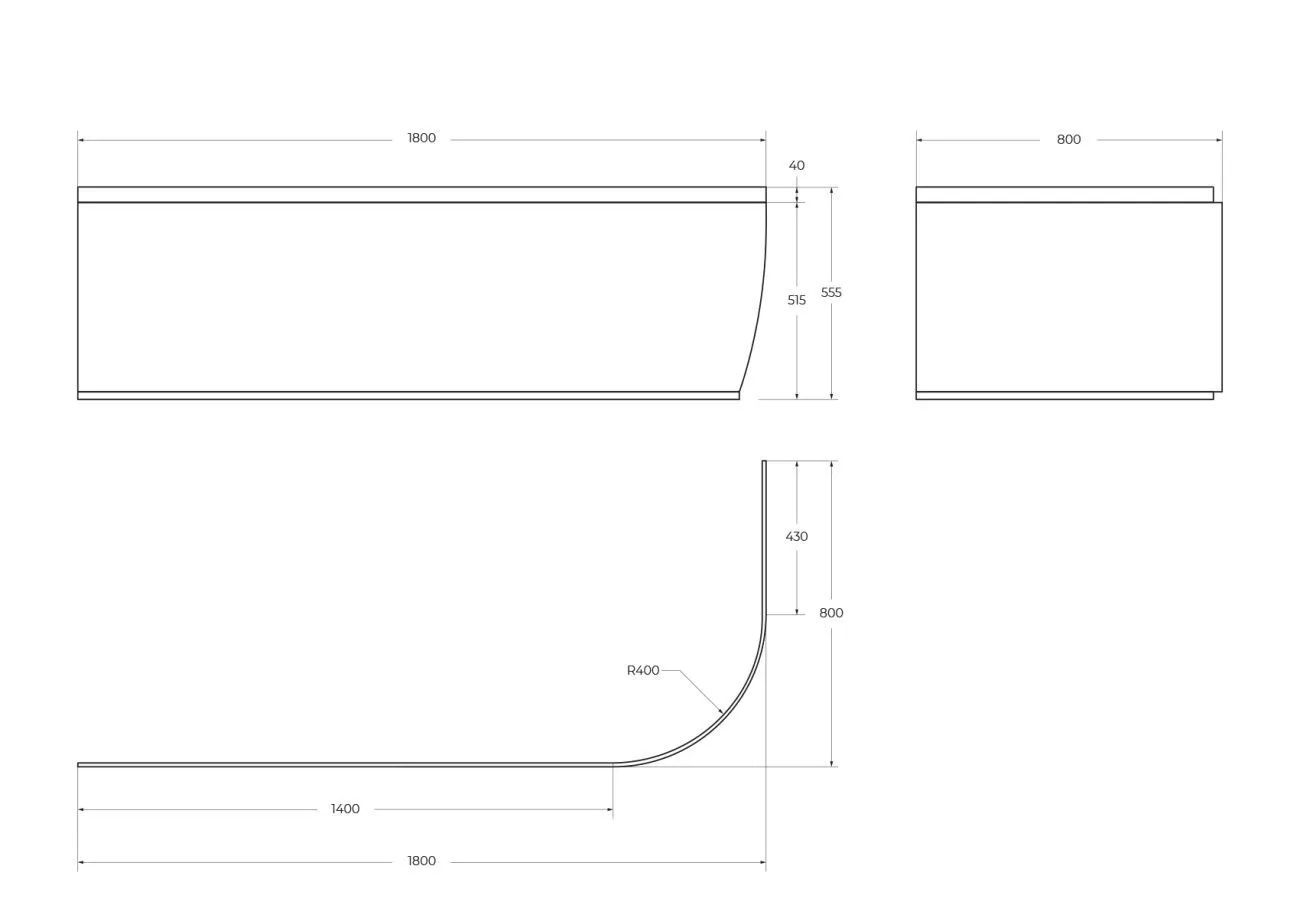 Передняя панель для акриловой ванны METAURO CORNER-180-SCR-L-W37