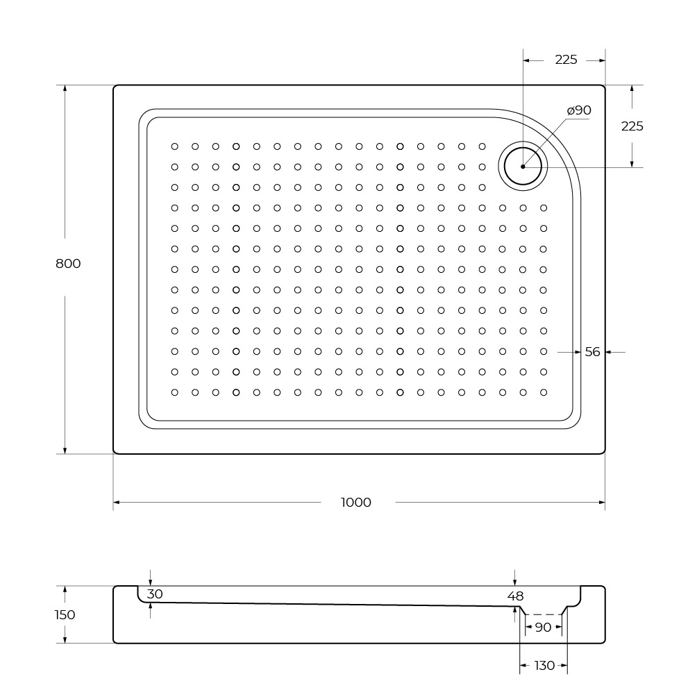 Акриловый поддон 100х80 правосторонний BelBagno TRAY-BB-AH-100/80-15-W-R с сифоном