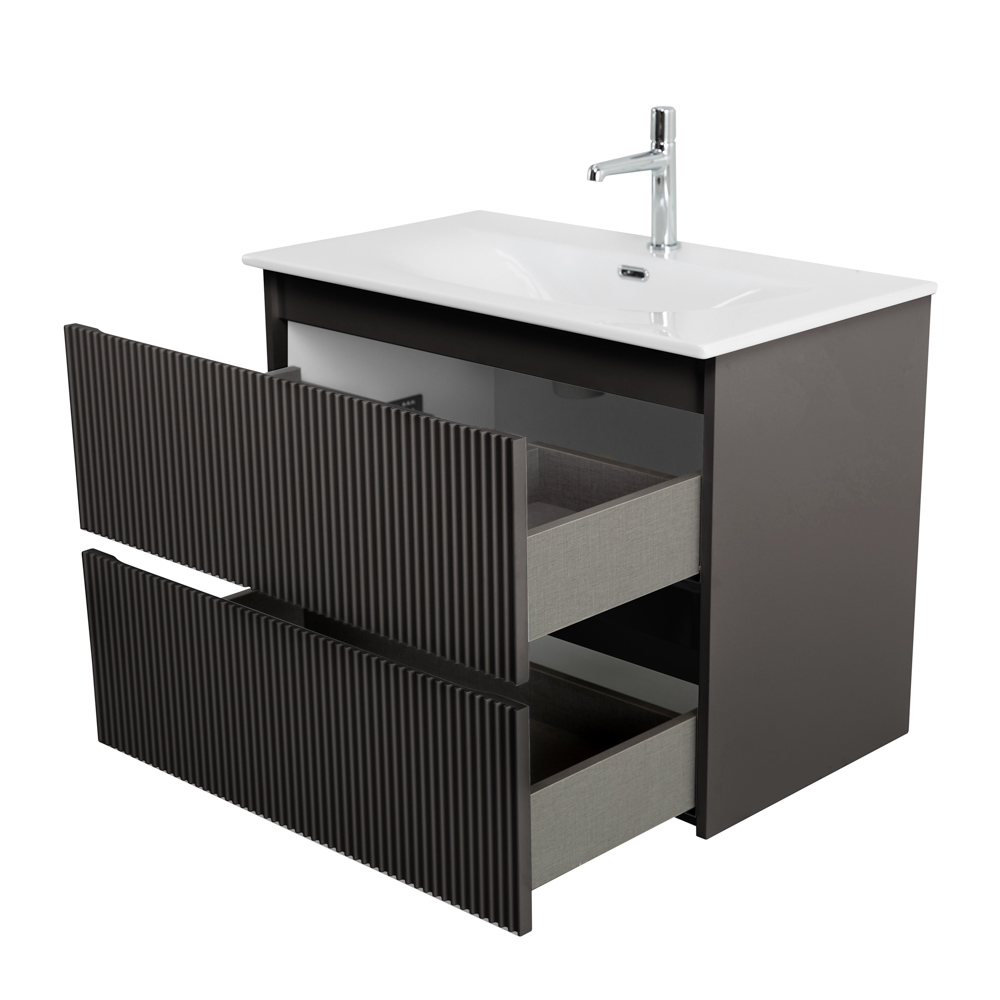 Тумба с раковиной подвесная BelBagno UNO-MINI-700-2C-SO-GSO Темно-Серый матовый, раковина белая BB-8099-3-70