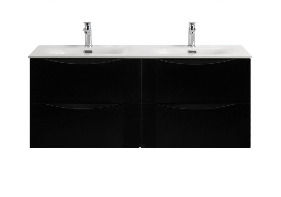 Тумба с раковиной подвесная BelBagno MARINO-CER-N-1200-4C-SO-NL-P Nero Lucido, раковина белая BB-8099-120-2 с 2-я чашами