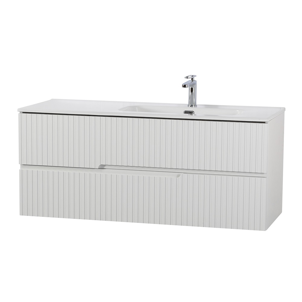 Тумба подвесная CEZARES DUET-N-1200-2C-SO-BL-R с раковиной CZR-8095-120-R правосторонняя, белый глянец
