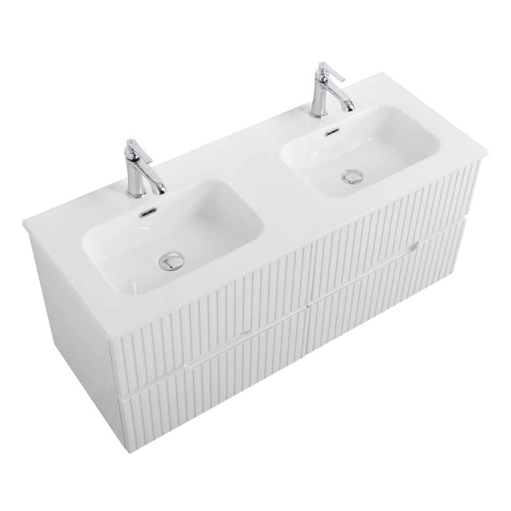 Тумба подвесная CEZARES DUET-N-1200-4C-SO-2-BL с раковиной CZR-8095-120-2 с двумя чашами, белый глянец