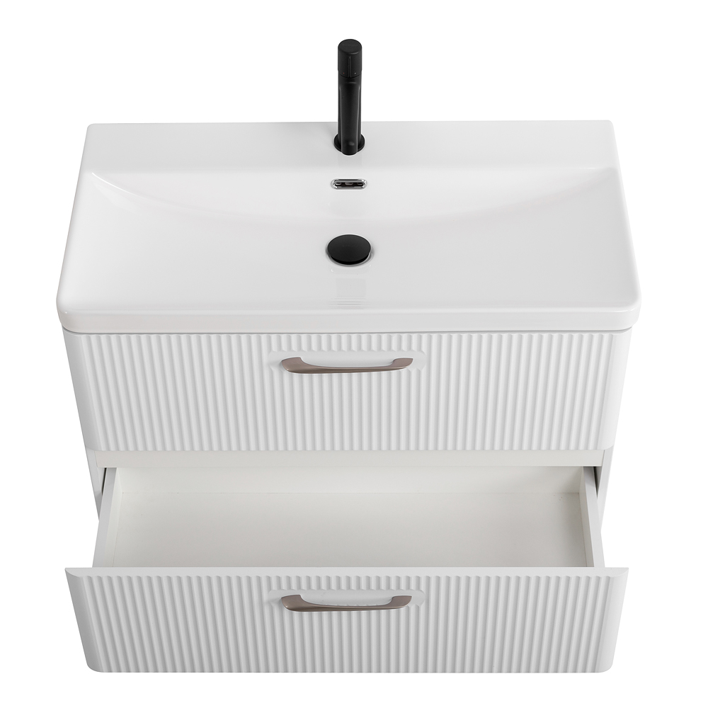 Подвесная тумба с раковиной Belbagno DUE, 80 см Белый металлик DUE-800-2C-SO-BM-P + BB-8076-3-80
