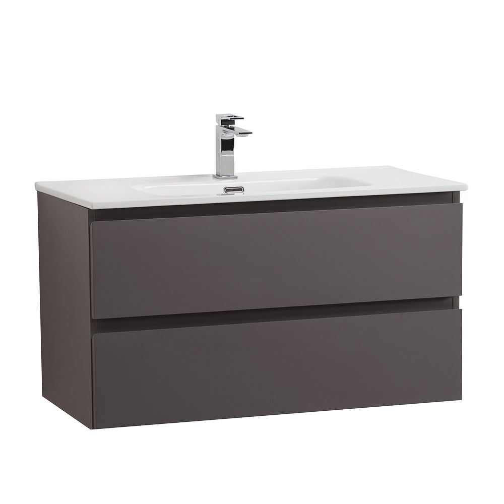 Тумба с раковиной подвесная BelBagno KRAFT-900-2C-SO-GSO Темно-Серый матовый, раковина белая BB900ETL
