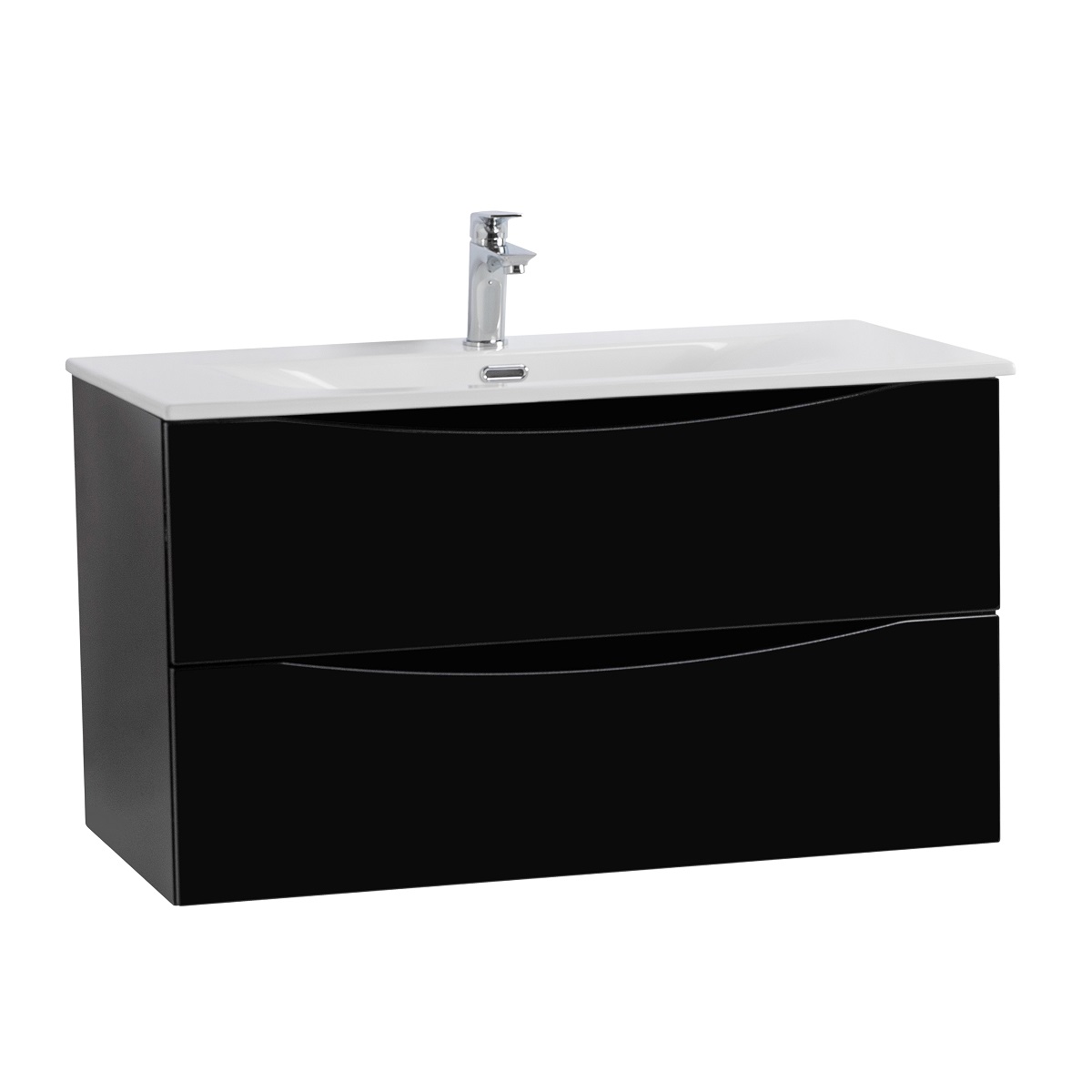 Тумба с раковиной подвесная BelBagno MARINO-CER-N-1000-2C-SO-NL-P Nero Lucido, раковина белая BB-8099-100