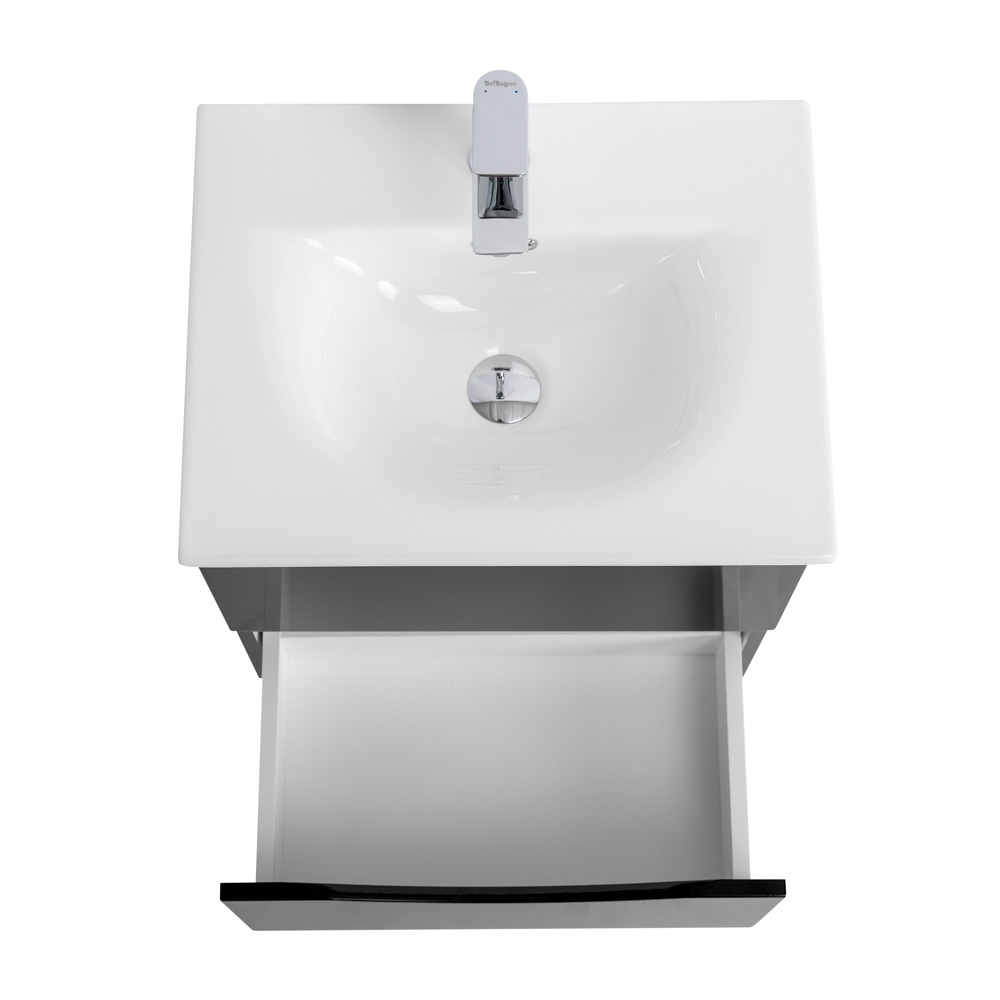 Тумба с раковиной подвесная BelBagno MARINO-CER-MINI-500-2C-SO-NL-P Nero Lucido, раковина белая BB-8099-3-50