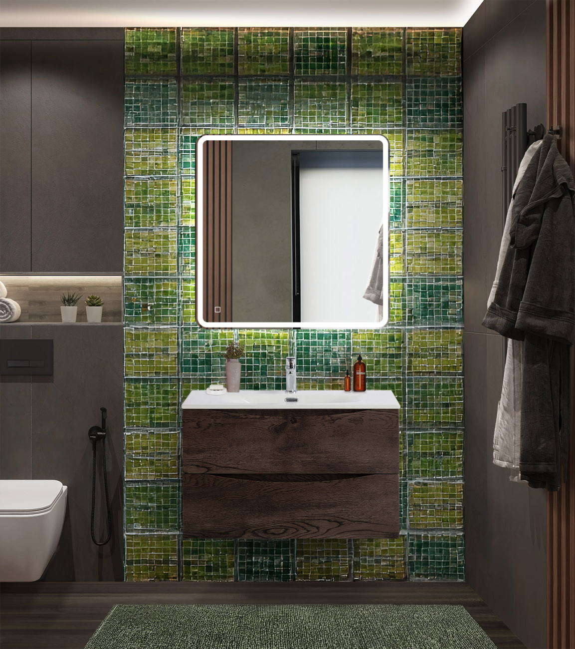 Тумба с раковиной подвесная BelBagno MARINO-CER-N-900-2C-SO-RNG-P Rovere Nature Grigio, раковина белая BB-8099-90