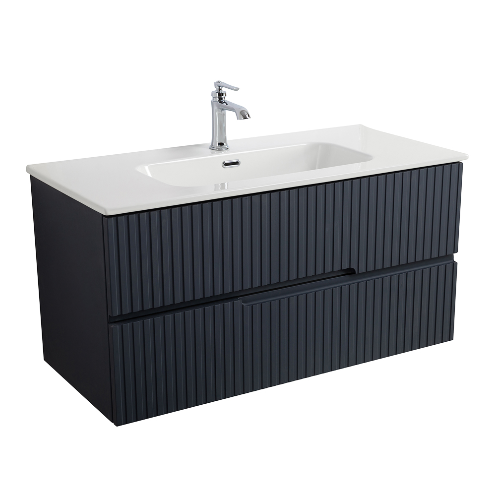 Тумба подвесная CEZARES DUET-N-1000-2C-SO-GR-P с раковиной CZR-8095-100, графит 