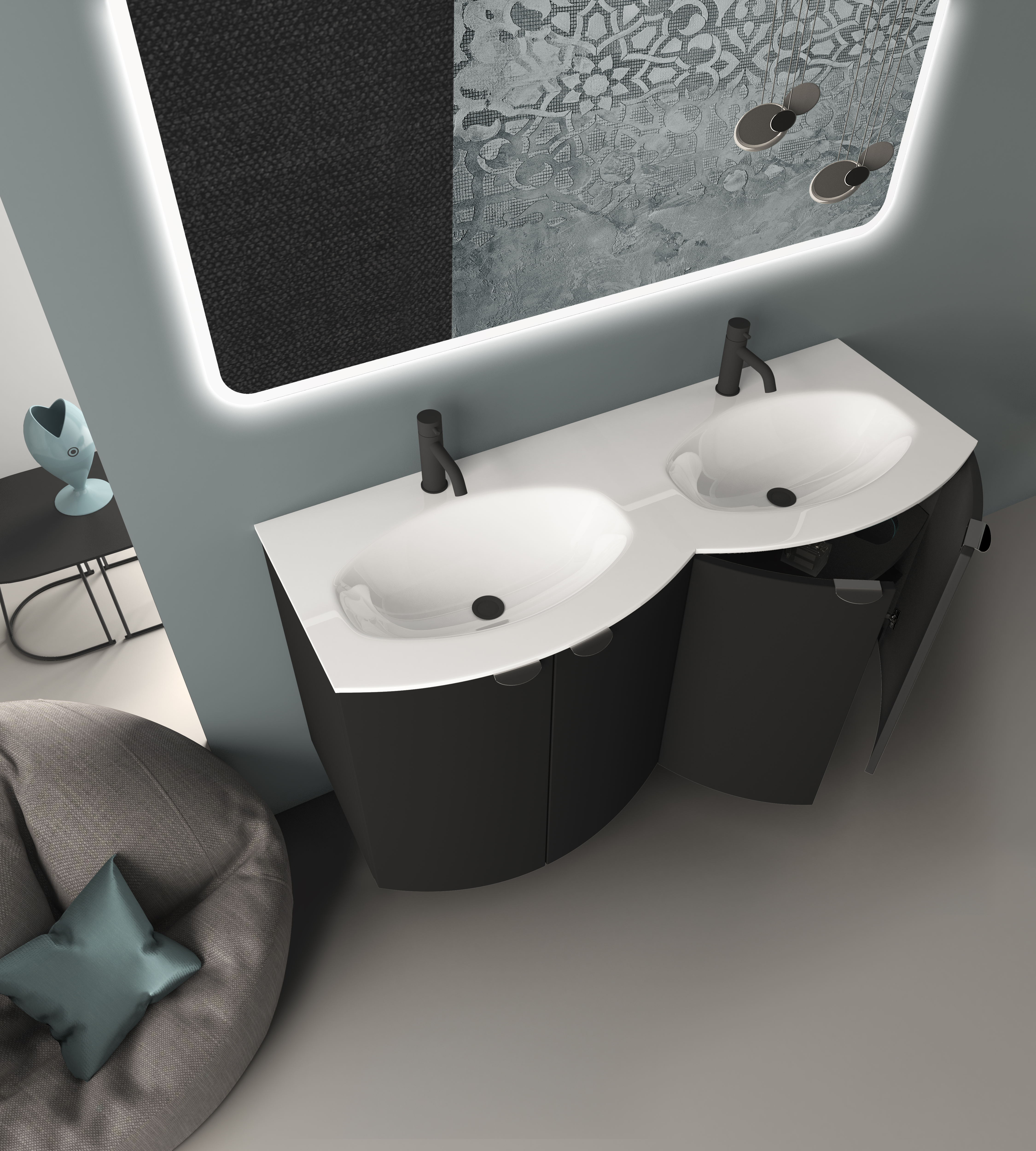 Мебель для ванной комнаты CEZARES RIALTO 136 см две чаши Nero grafite 55171 + 55171