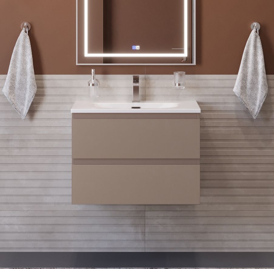 Тумба с раковиной подвесная BelBagno KRAFT-600-2C-SO-CO Бежевый матовый, раковина белая BB-8099-60