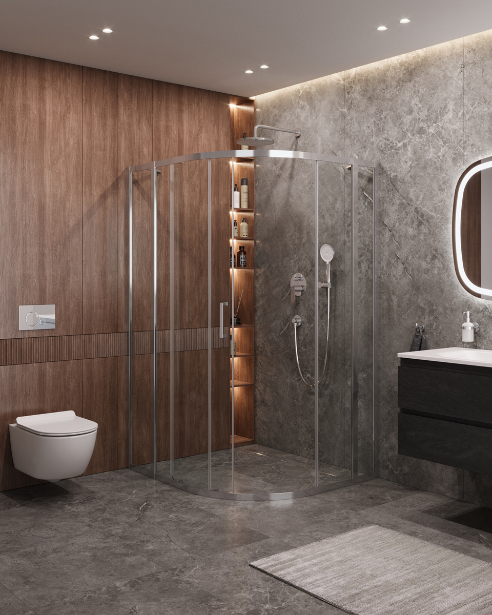 Душевой уголок Cezares MOLVENO-RH-11-120/110-C-Cr-IV, 120х110х195, профиль хром, стекло прозрачное