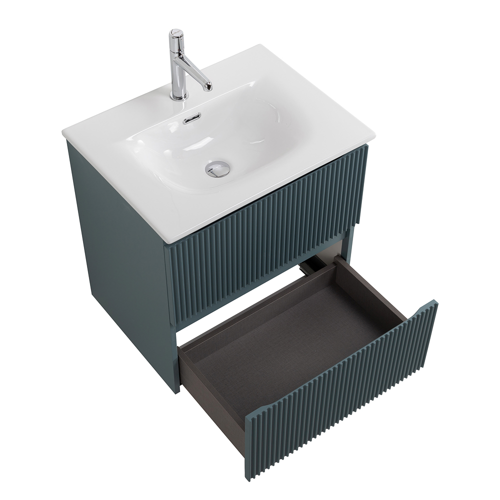 Тумба с раковиной подвесная BelBagno UNO-600-2C-SO-AO Голубой матовый, раковина белая BB-8099-60