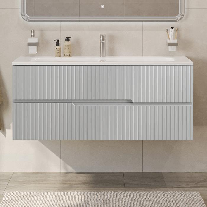 Тумба подвесная CEZARES DUET-N-1200-2C-SO-GPR-P с раковиной CZR-8073-120, серый жемчужный