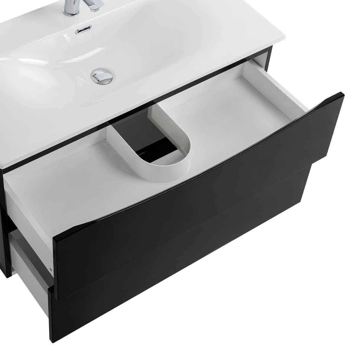 Тумба с раковиной подвесная BelBagno MARINO-CER-MINI-1000-2C-SO-NL-P Nero Lucido, раковина белая BB-8099-3-100