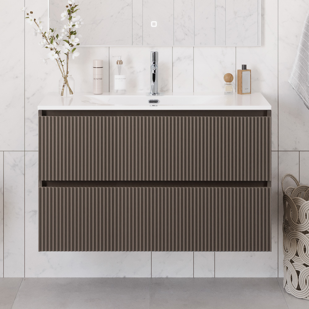 купить Тумба с раковиной подвесная BelBagno UNO-1000-2C-SO-СO Бежевый матовый, раковина белая BB-8099-100 