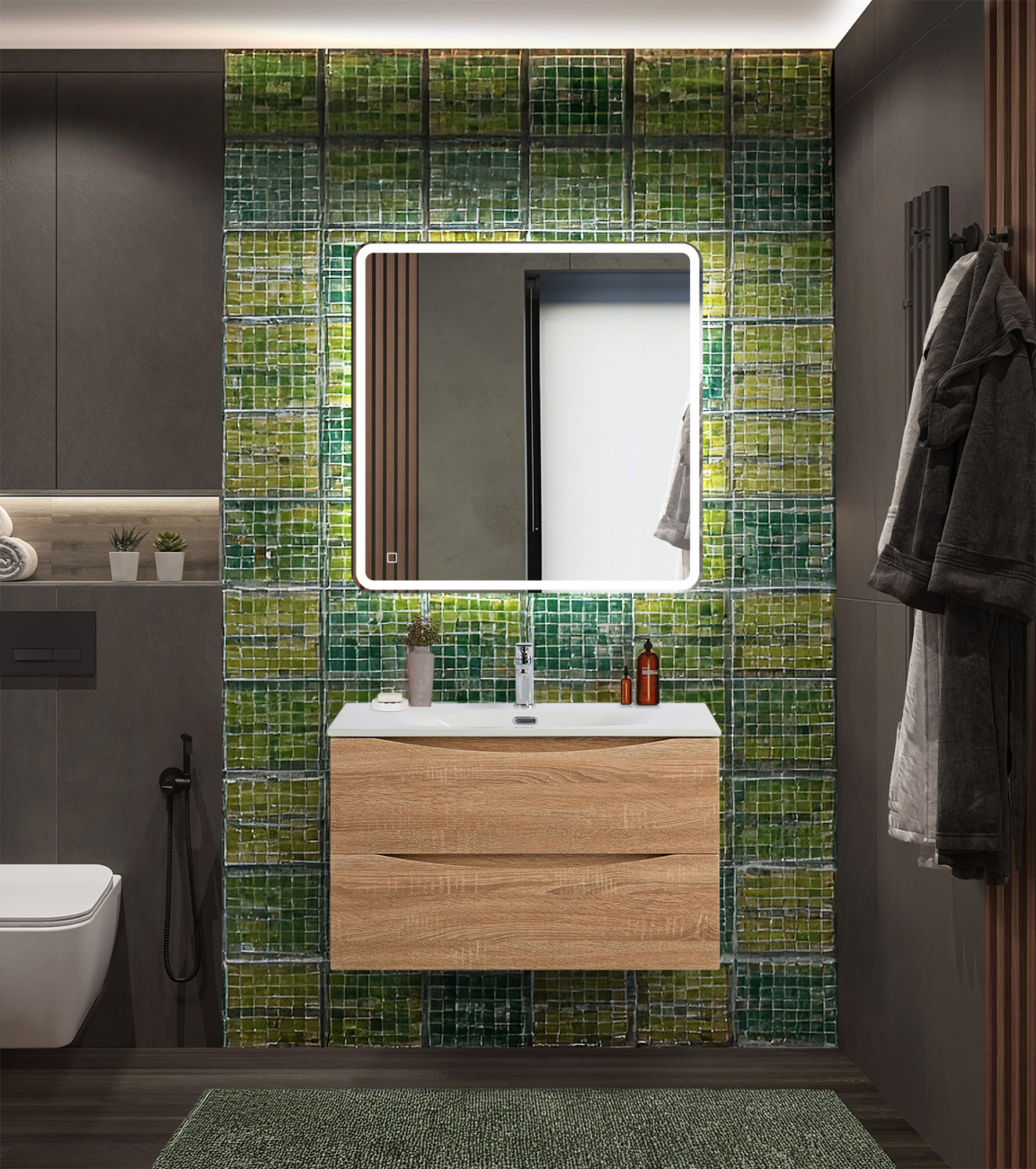 Тумба с раковиной подвесная BelBagno MARINO-CER-N-900-2C-SO-WO-P Rovere Bianco, раковина белая BB-8099-90