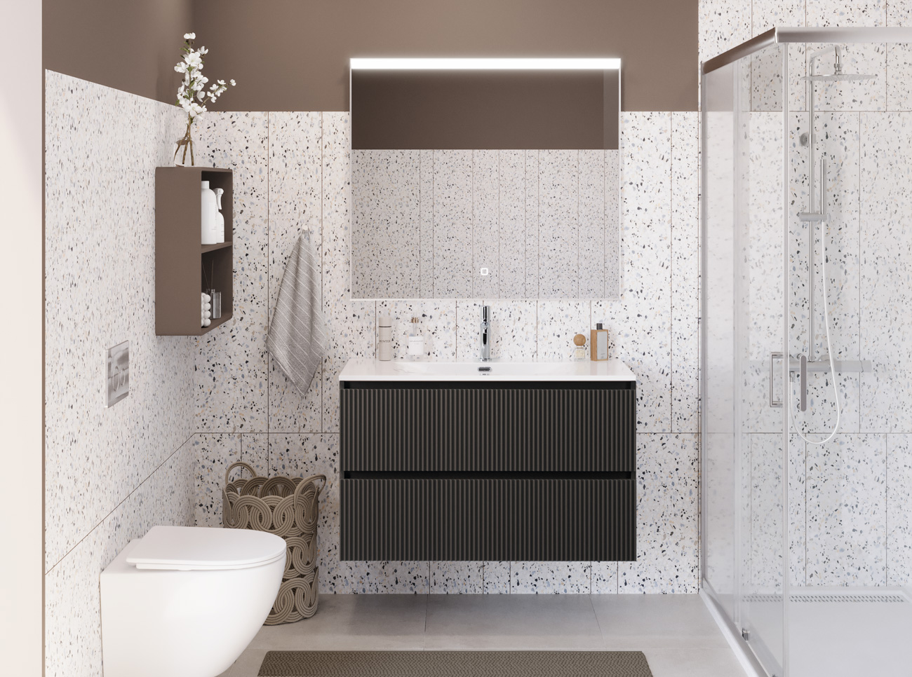 Тумба с раковиной подвесная BelBagno UNO-MINI-1000-2C-SO-GSO Темно-Серый матовый, раковина белая BB-8099-3-100