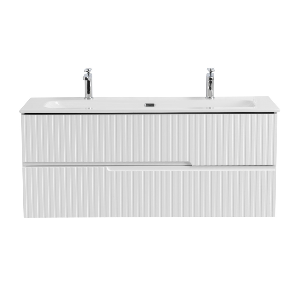 Тумба подвесная CEZARES DUET-N-1200-2C-SO-BO с раковиной CZR-8073-120-1-2 с двумя отверстиями для смесителей, белый матовый
