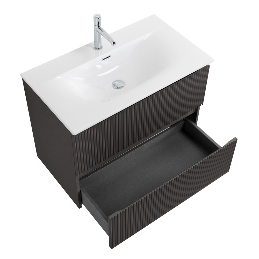 Тумба с раковиной подвесная BelBagno UNO-900-2C-SO-GSO Темно-Серый матовый, раковина белая BB-8099-90