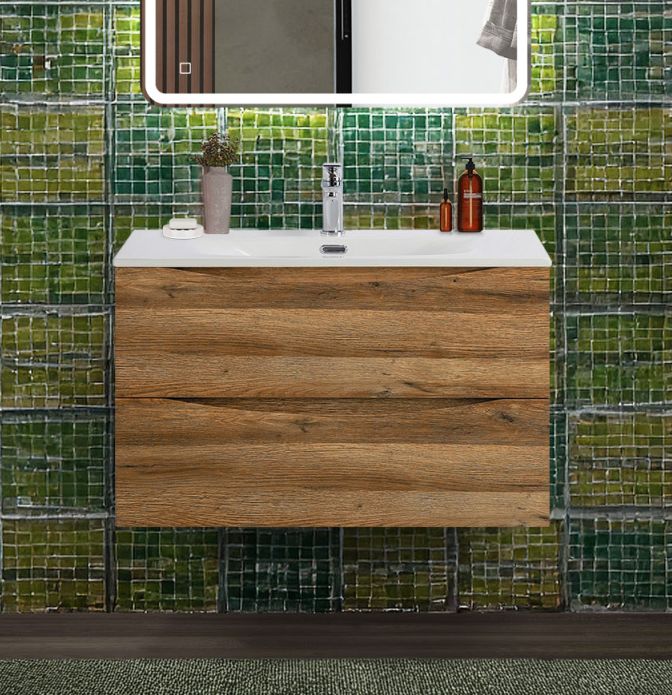 Тумба с раковиной подвесная BelBagno MARINO-CER-N-900-2C-SO-RR-P Rovere Rustico, раковина белая BB-8099-90