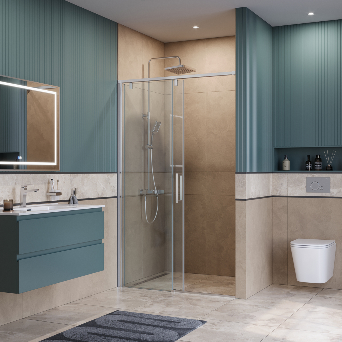 Душевая дверь шириной 130см BelBagno SOFT_CLOSE-1-BF-1-130-C-Cr профиль хром, стекло прозрачное