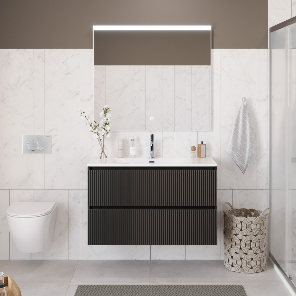 Тумба с раковиной подвесная BelBagno UNO-1000-2C-SO-GSO Темно-Серый матовый, раковина белая BB-8099-100