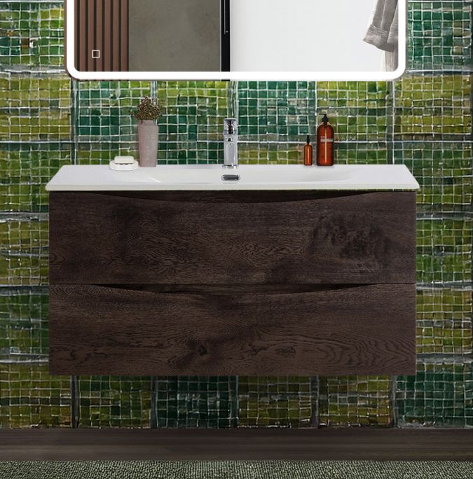 купить Тумба с раковиной подвесная BelBagno MARINO-CER-N-1000-2C-SO-RNG-P Rovere Nature Grigio, раковина белая BB-8099-100 