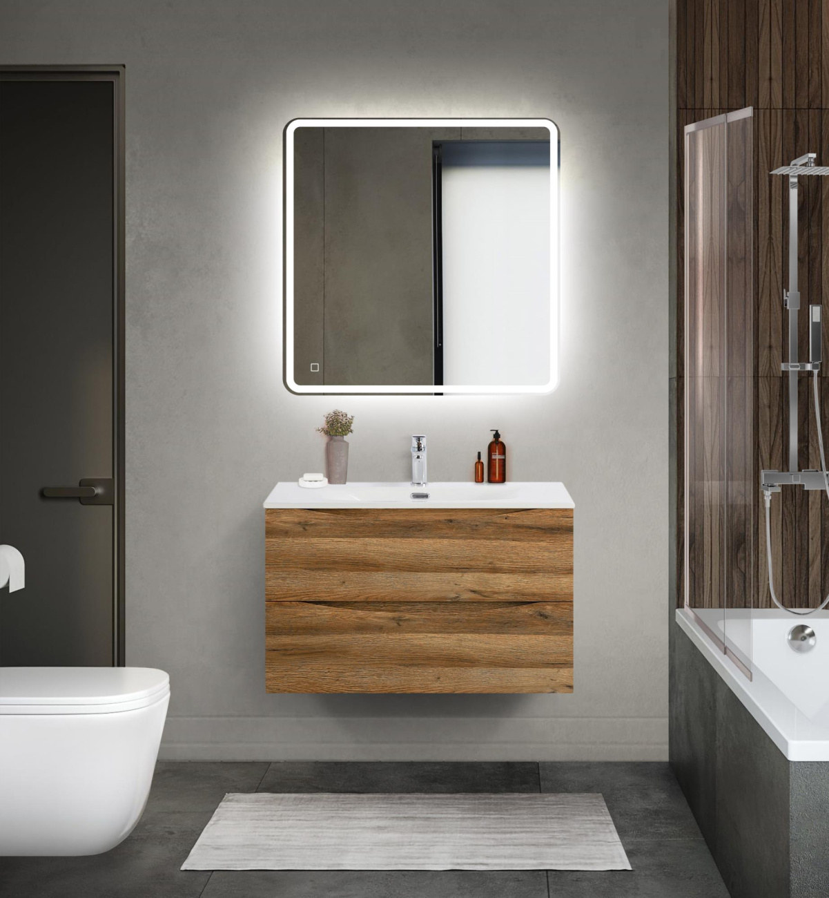 Тумба с раковиной подвесная BelBagno MARINO-CER-MINI-800-2C-SO-RR-P Rovere Rustico, раковина белая BB-8099-3-80