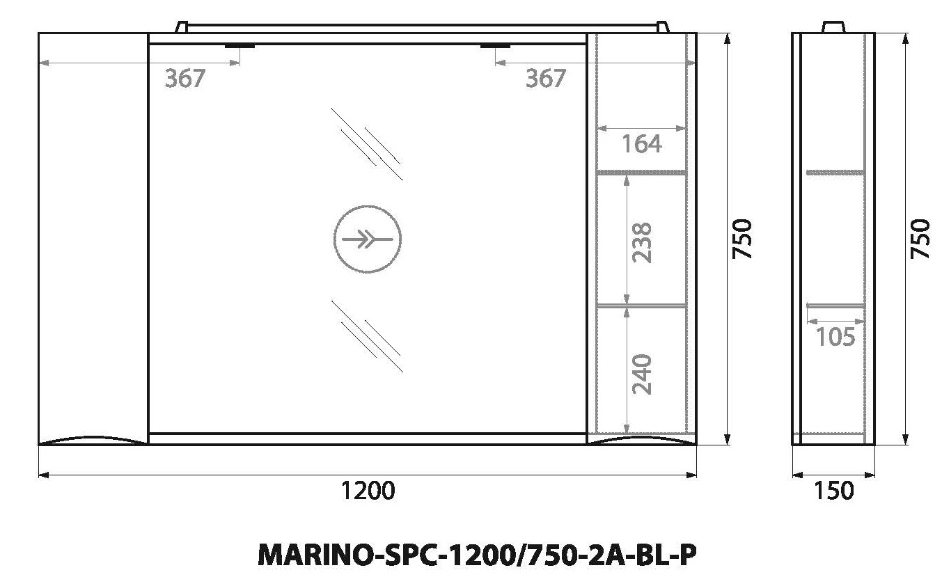 Зеркальный шкаф BelBagno MARINO-SPC-1200/750-2A-BL-P