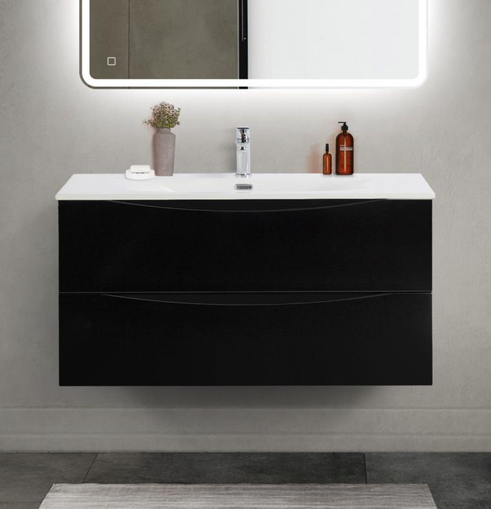купить Тумба с раковиной подвесная BelBagno MARINO-CER-MINI-1000-2C-SO-NL-P Nero Lucido, раковина белая BB-8099-3-100 