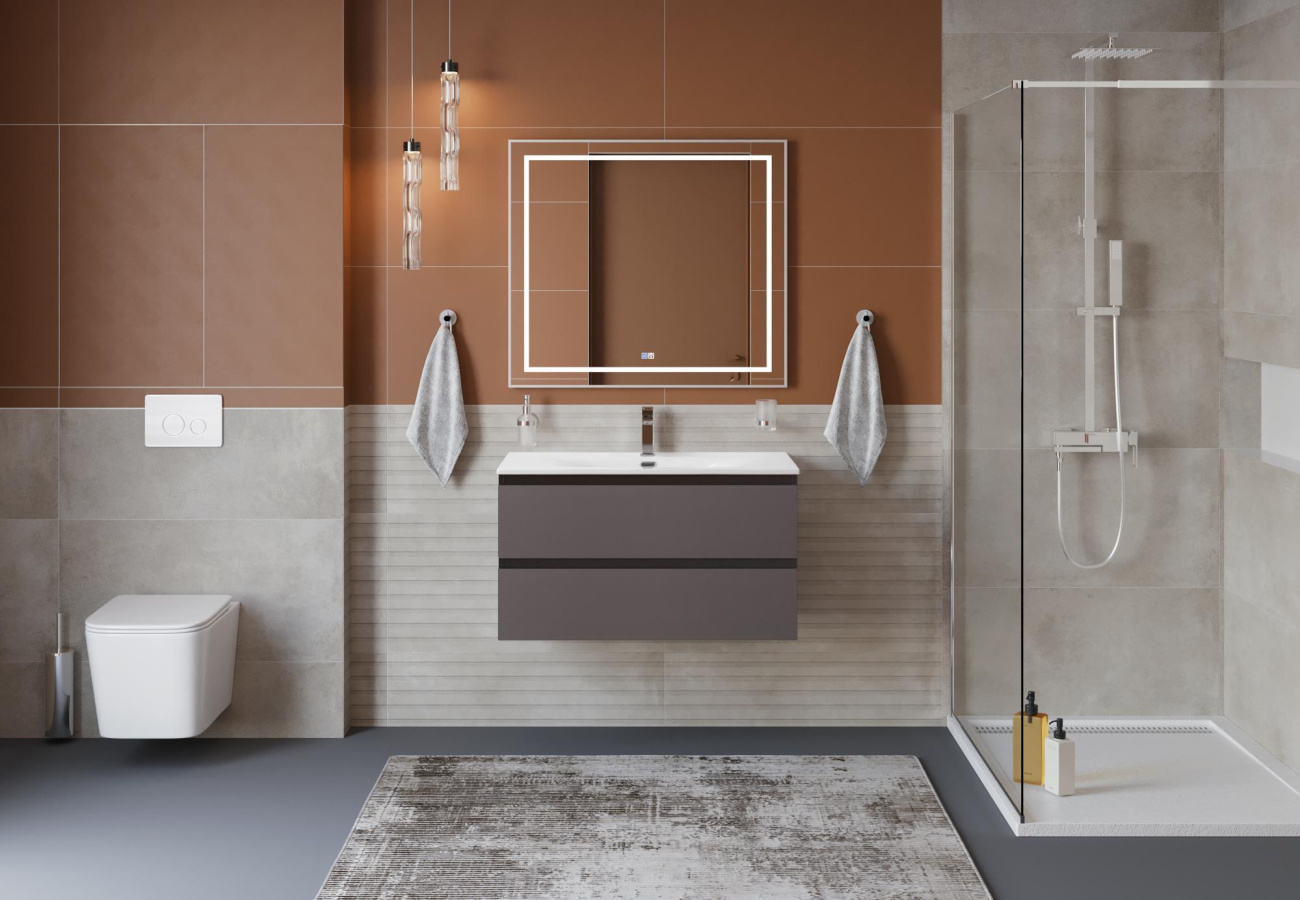 Тумба с раковиной подвесная BelBagno KRAFT-900-2C-SO-GSO Темно-Серый матовый, раковина белая BB-8099-90