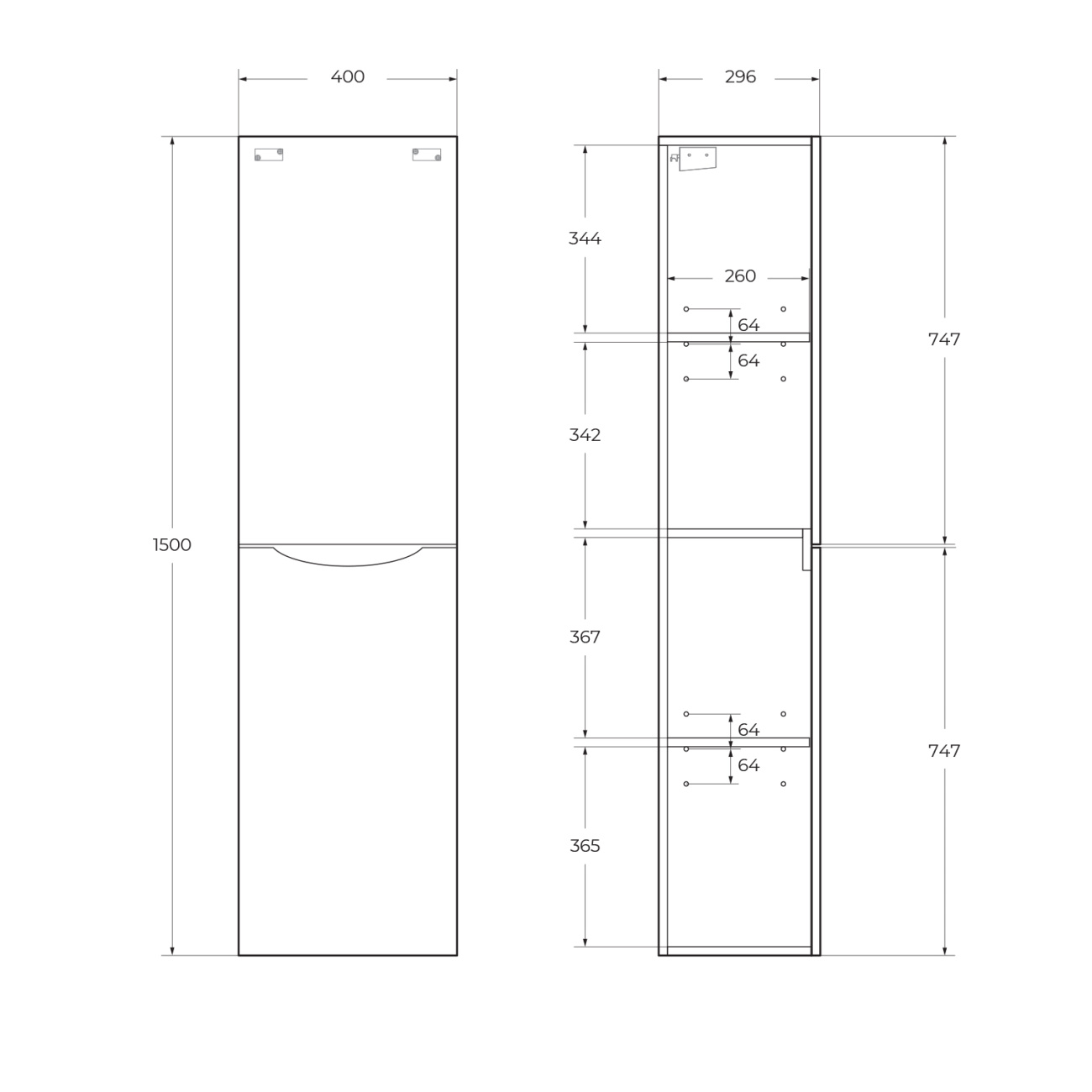 Пенал подвесной BelBagno FLY-MARINO-1500-2A-SC-RG-P-R правосторонний, Rovere Grigio