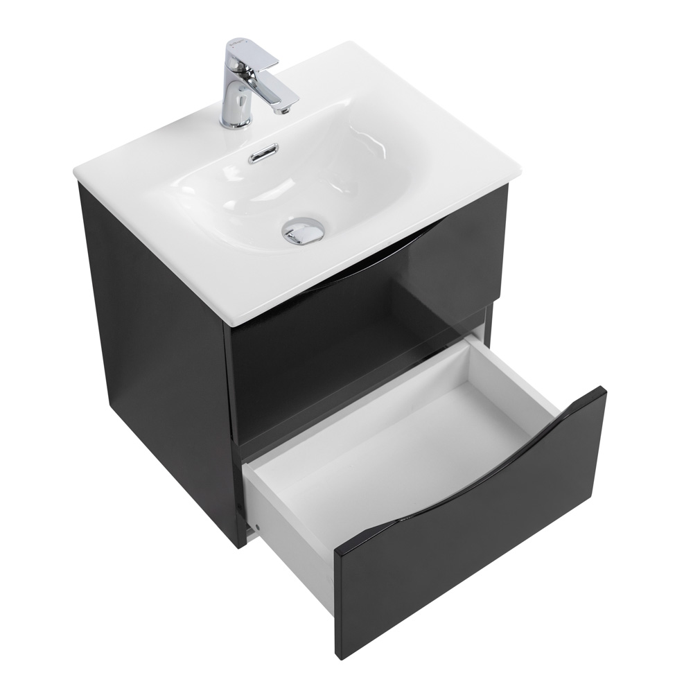 Тумба с раковиной подвесная BelBagno MARINO-CER-MINI-500-2C-SO-NL-P Nero Lucido, раковина белая BB-8099-3-50